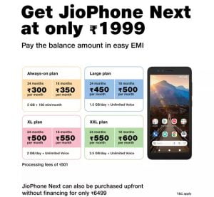 JioPhone नेक्स्ट प्राइसिंग और EMI प्लान्स के बारे में बताया