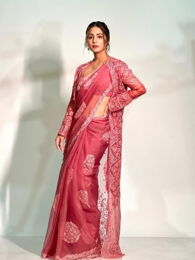 Hina Khan in gulaabi pink saree with jacket is your festive fashion inspiration