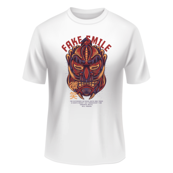 Round Neck Cartoon Fake Smile Text Tshirt For Men And Women - Unisex
