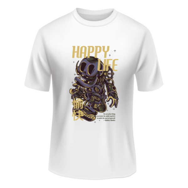 Round Neck Text Happy Life Tshirt For Men And Women - Unisex