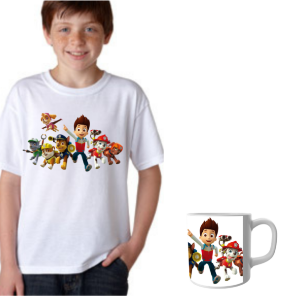 Product Guruji Paw Patrol White Round Neck Regular Fit Premium Polyester Tshirt with Mug Combo, Best Gift for Kids