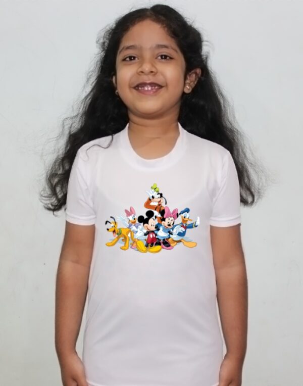 Buy Mickey Mouse Cartoon White Round Neck Regular Fit Premium Polyester Tshirt for Girls.