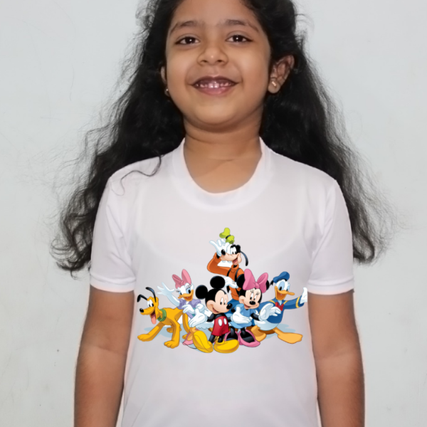 Buy Mickey Mouse Cartoon White Round Neck Regular Fit Premium Polyester Tshirt for Girls. - Image 2