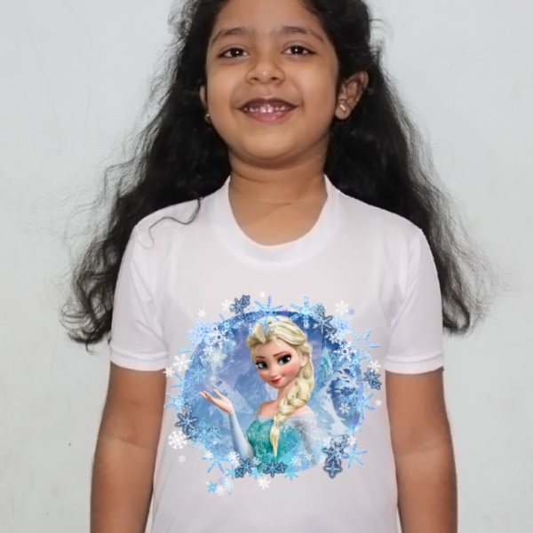 Elsa Girls Cartoon White Round Neck Regular Fit Premium Polyester Tshirt for Girls. - Image 2