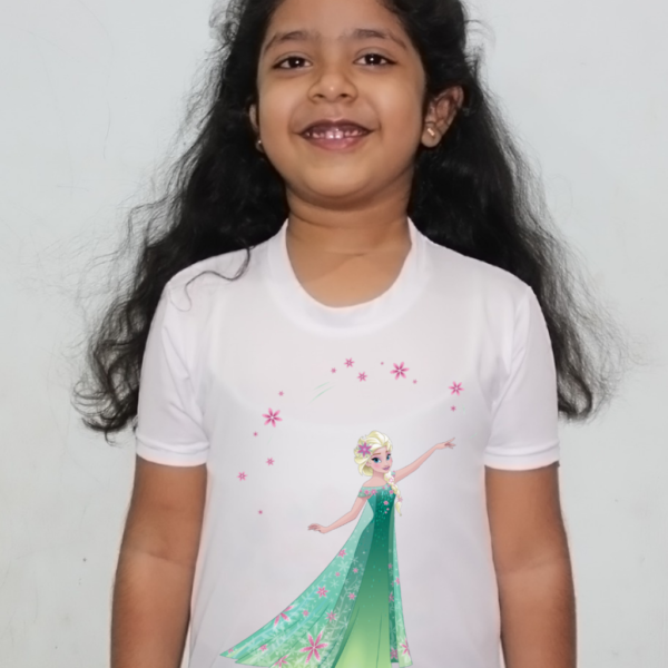 Girls Cartoon White Round Neck Regular Fit Premium Polyester Tshirt for Girls. - Image 2