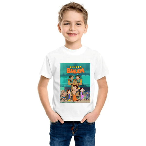 Product guruji Chhota bheem Cartoon White Round Neck Regular Fit Premium Polyester Tshirt for Boys.