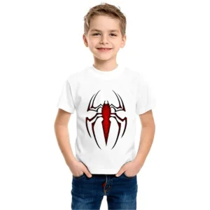 Product guruji Spider Print White Round Neck Regular Fit Premium Polyester Tshirt for Boys.