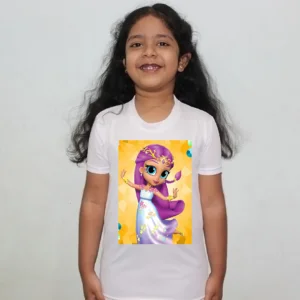 Product guruji Shimmer shine Cartoon Doll White Round Neck Regular Fit Premium Polyester Tshirt for Girls.…
