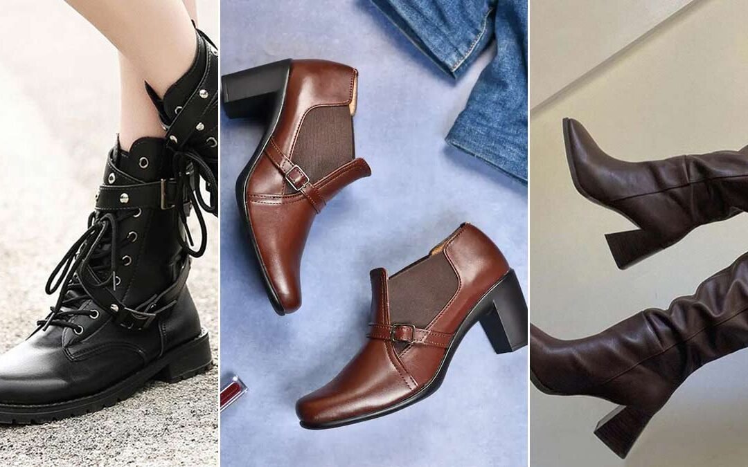 स्टाइलिश Leather Boots Design For Women और स्लिट कट ड्रेस पहने हुए एक महिला का न्यू ईयर पार्टी लुक।