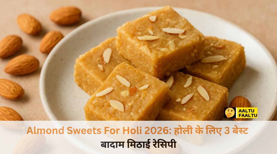 Almond Sweets For Holi 2026 - स्वादिष्ट बादाम बर्फी, लड्डू और बादाम दूध।