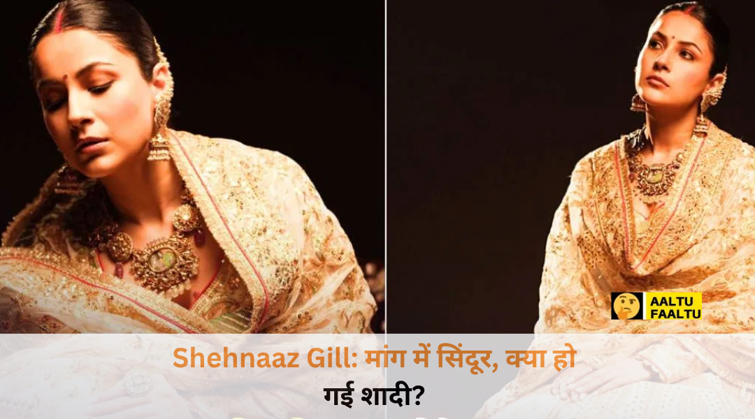 Shehnaaz Gill in a stunning bridal look with sindoor, sparking secret wedding rumors on social media.